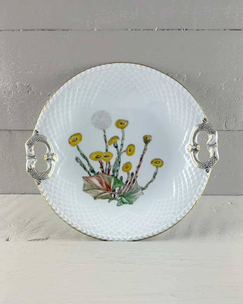 Circa 1950 Danish Bing & Grondahl Seagull Porcelain Cake Plate with Hand-Painted Coltsfoot