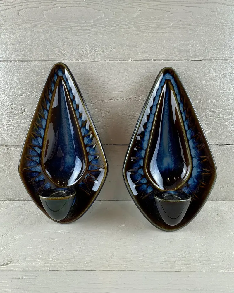 1960s Danish Einar Johansen for Soholm Stoneware Wall Candle Holders, Model 3351, Set of 2