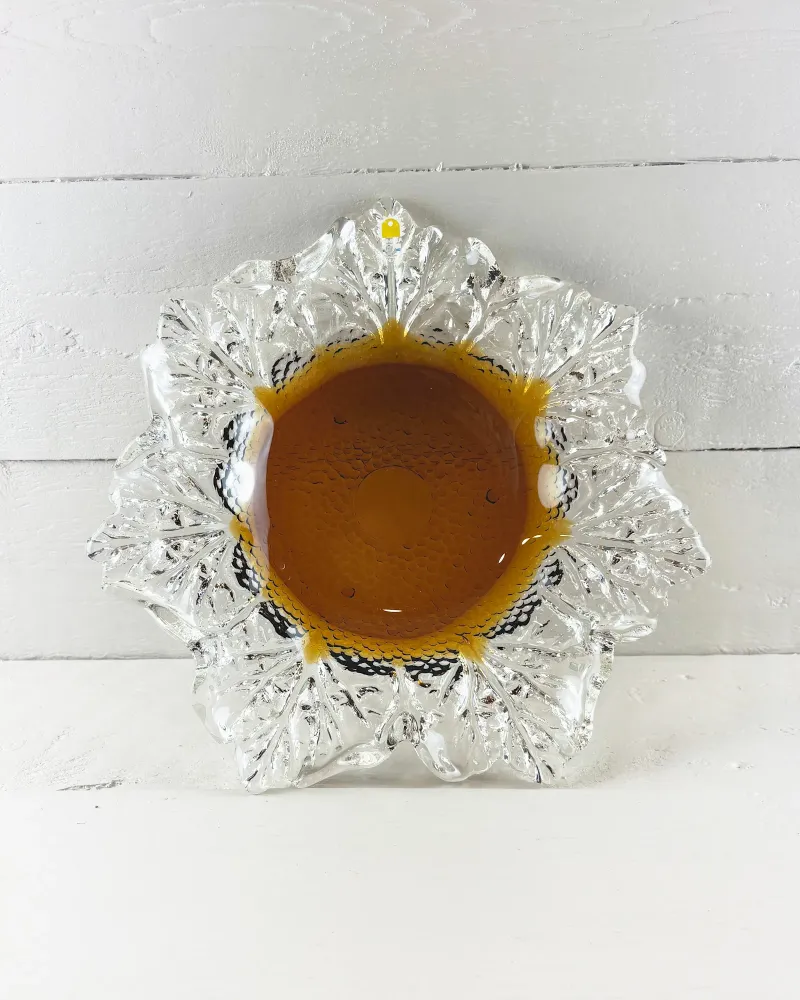 1970s Finnish Humppila Kasvimaalla Glass Bowl by Pertti Santalahti, Clear and Amber