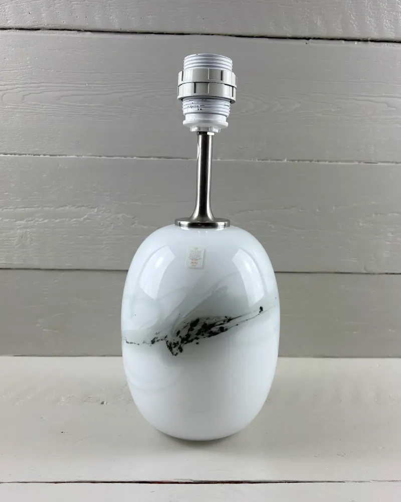 1980s Danish Michael Bang for Holmegaard Sakura White Glass Table Lamp with Black Swirl