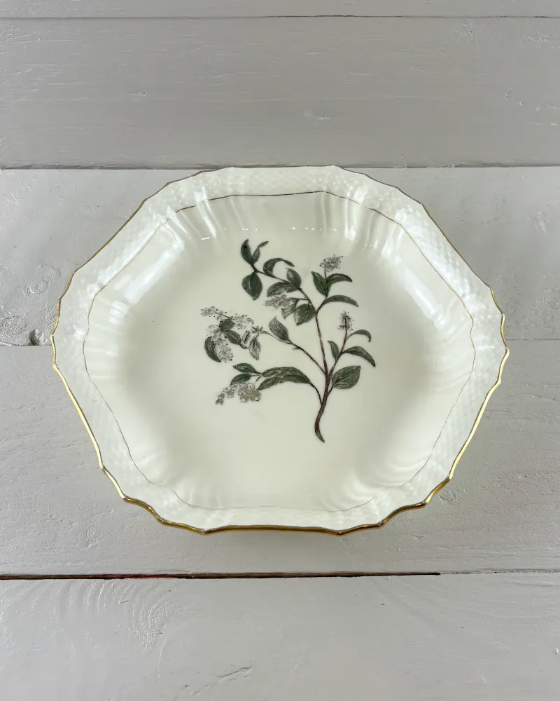 Early 20th Century Danish Royal Copenhagen Hexagonal Porcelain Dish with Botanical Decoration