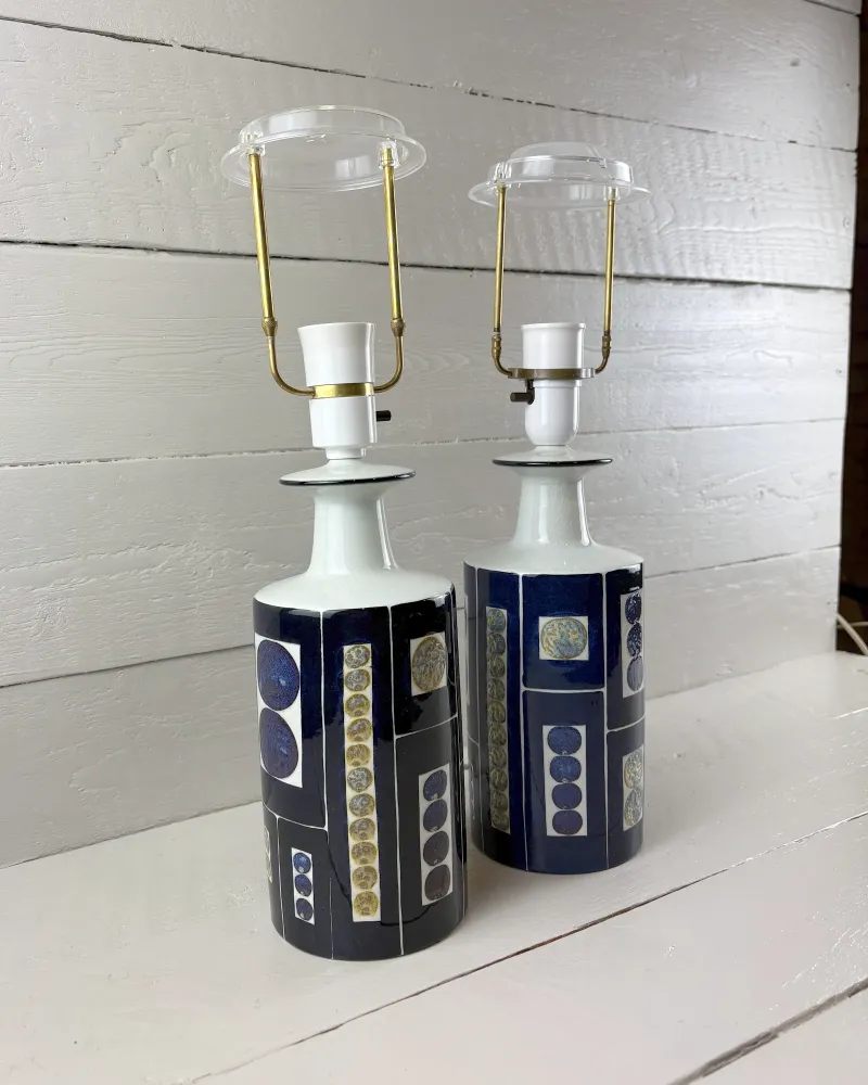 Pair of Tenera table lamps by Inge-Lise Koefoed for Royal Copenhagen, seen from a three-quarter angle