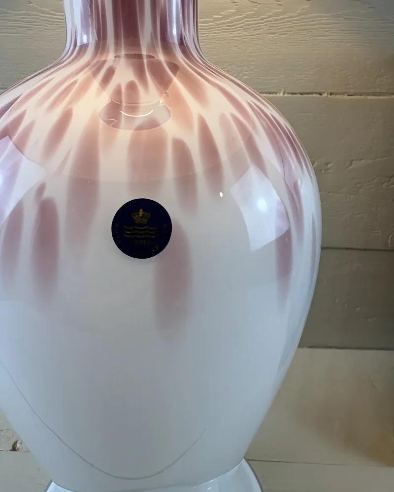 Round Royal Copenhagen label with crown and wave marks on the shoulder of the Torino opal glass lamp