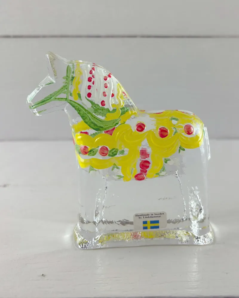 1970s Swedish Christer Sjogren for Lindshammar Painted Glass Dala Horse