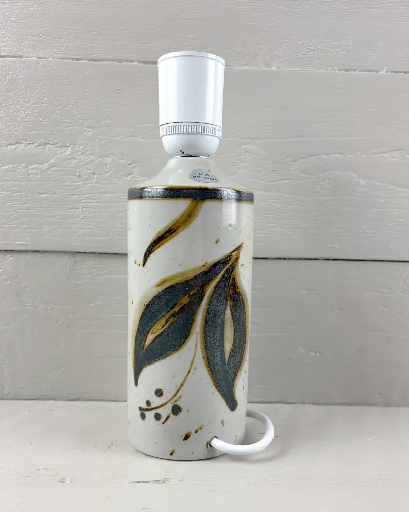 Second Soholm Lilia 1221 stoneware lamp base with a differently painted leaf pattern and white cord