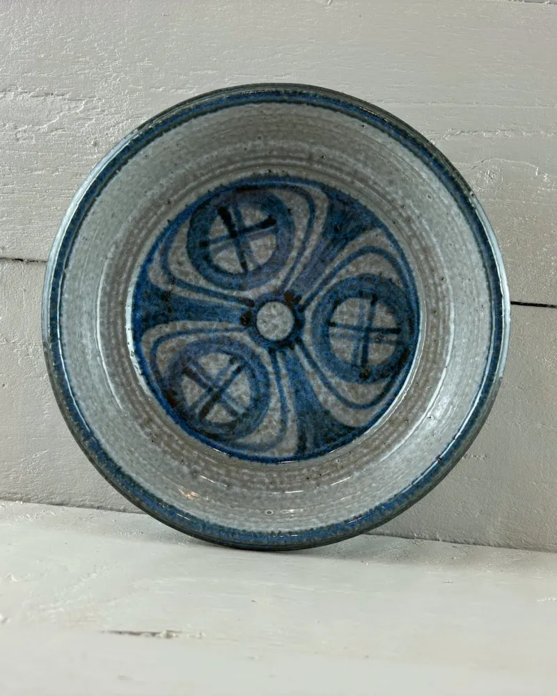 1960s Danish Svend Aage Jensen for Soholm Ceramic Bowl with Blue Decoration